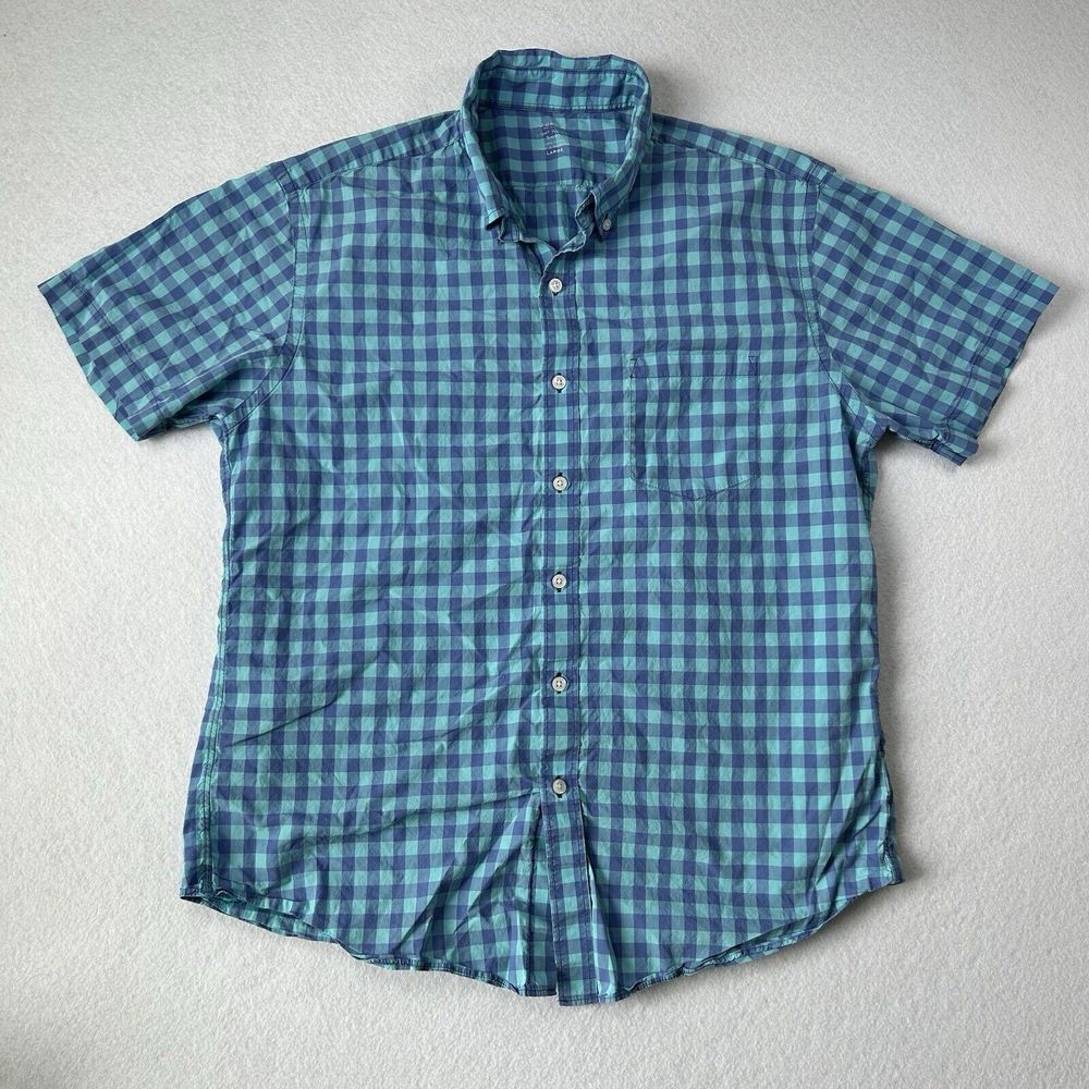J Crew Shirt Men's Large Blue Light Weight Window Pane Plaid Cotton Button‎ Down - Picture 2 of 8
